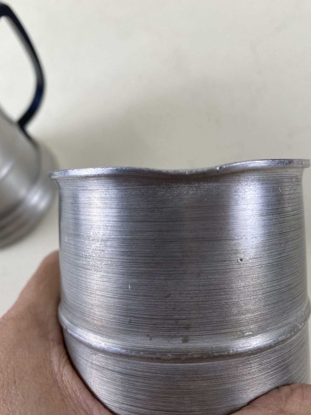 Pair Apex Aluminum Pewter Beer Steins Mugs w Glass Bottom Black Handle Hong Kong