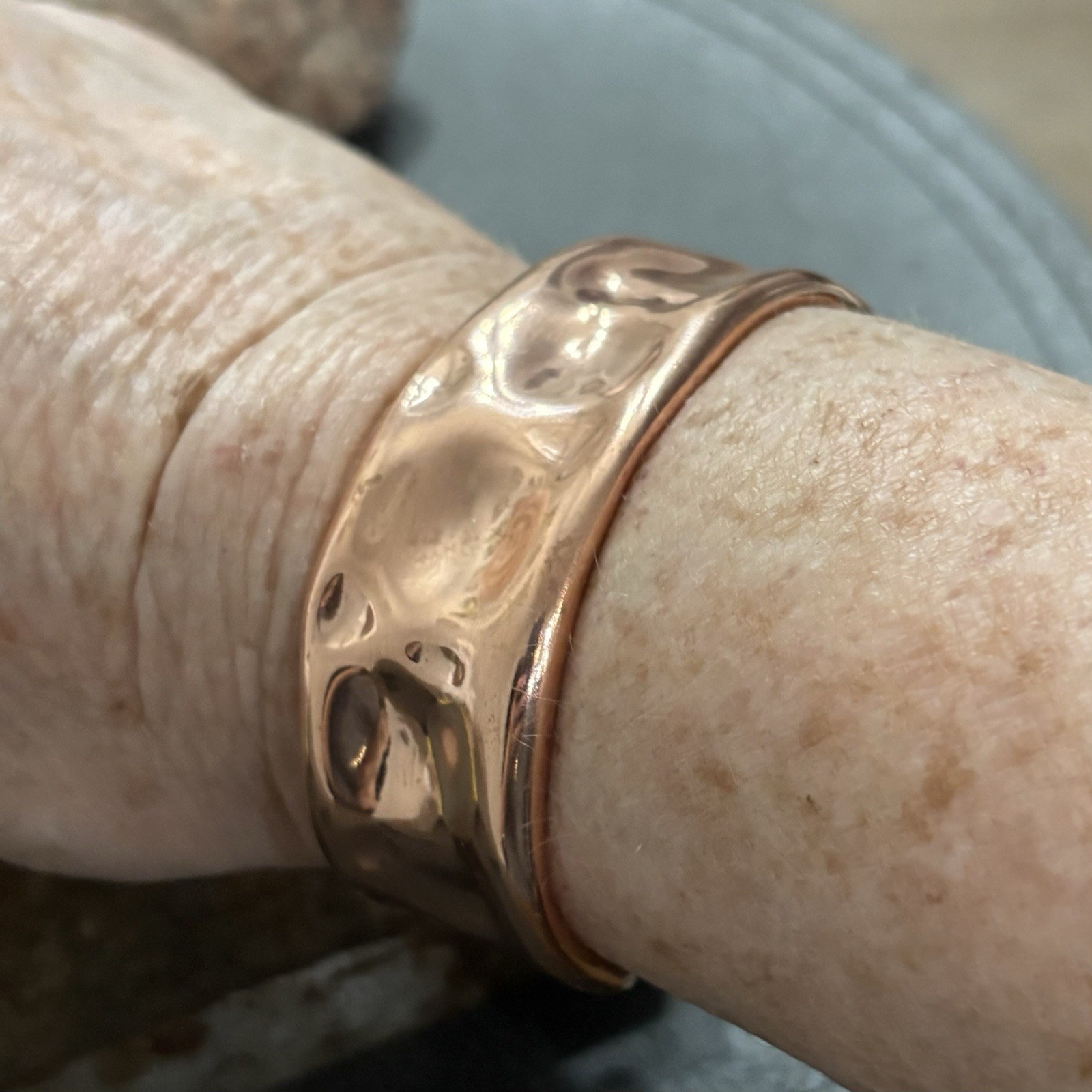 Brutalist Heavy Thick Women’s Hammered Wide Copper Artisan Cuff Bracelet Shiny