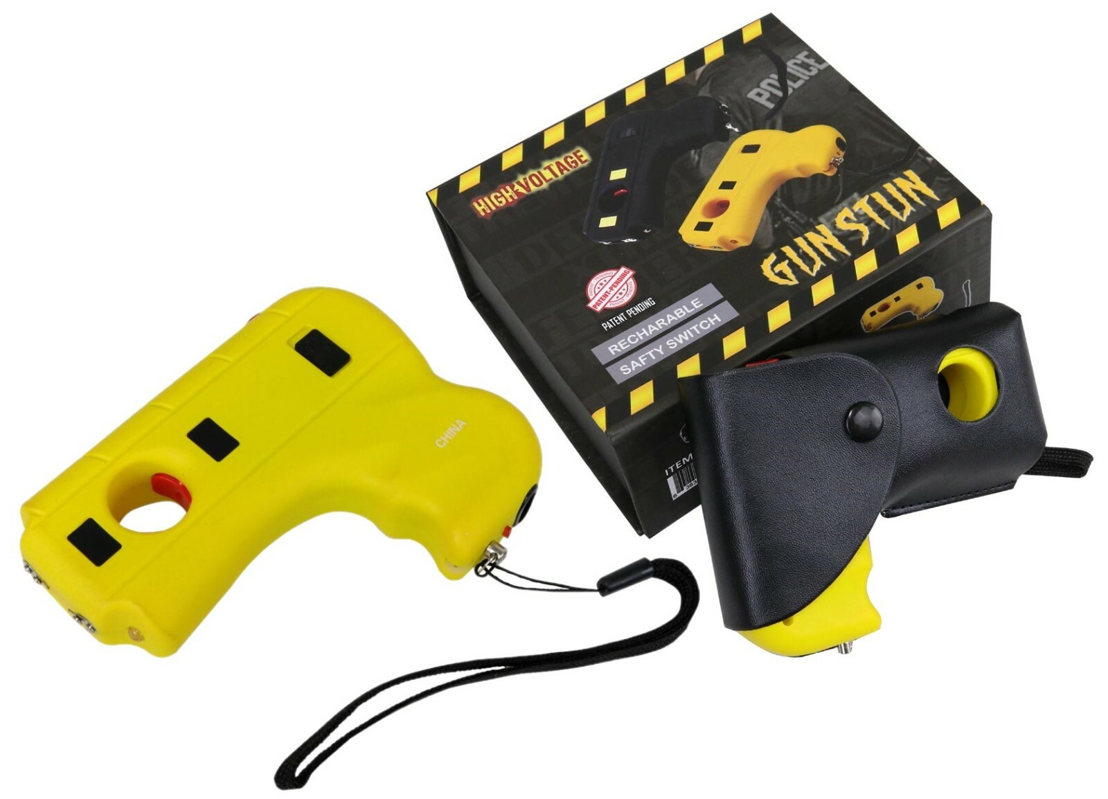 DEFENDER 10 MV Rechargeable Pistol Grip STUN GUN w/ LED Light & Holster YELLOW