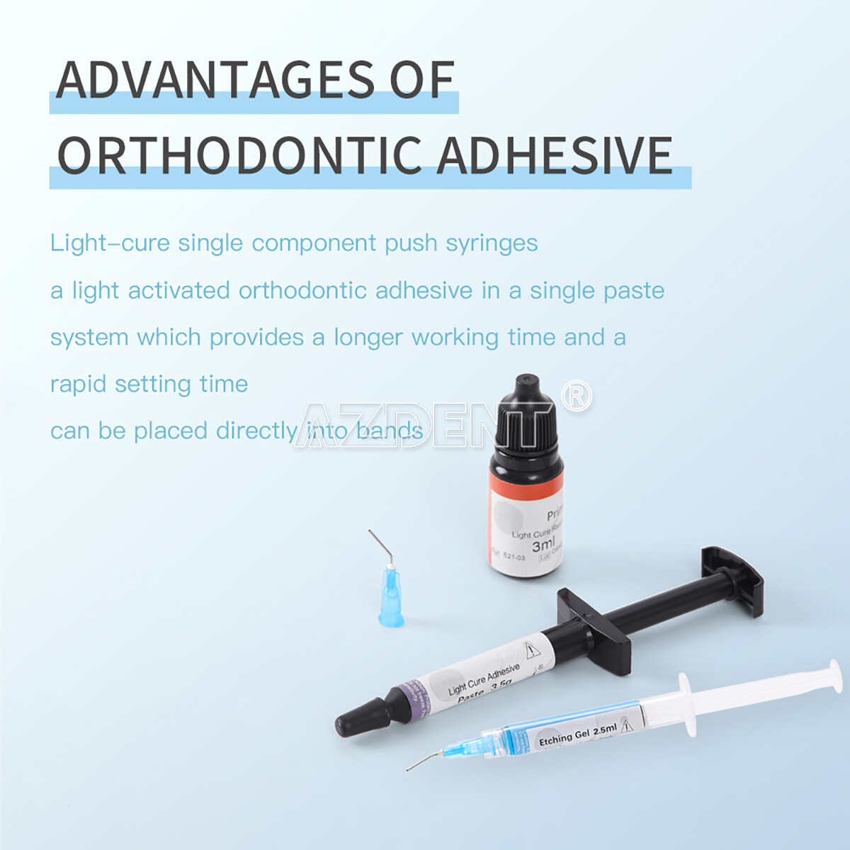 Sistema de pegado de resina de ortodoncia dental para curar los brackets