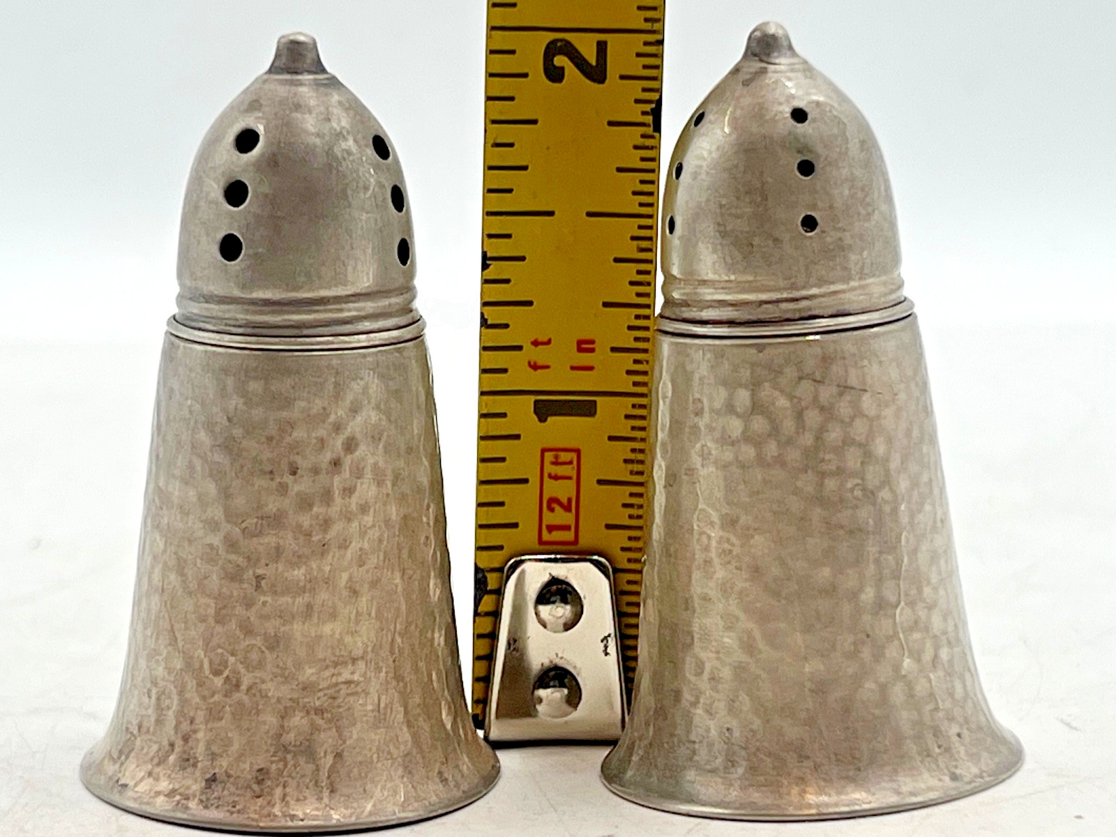 Pair Vintage hand-hammered sterling silver salt and pepper shakers