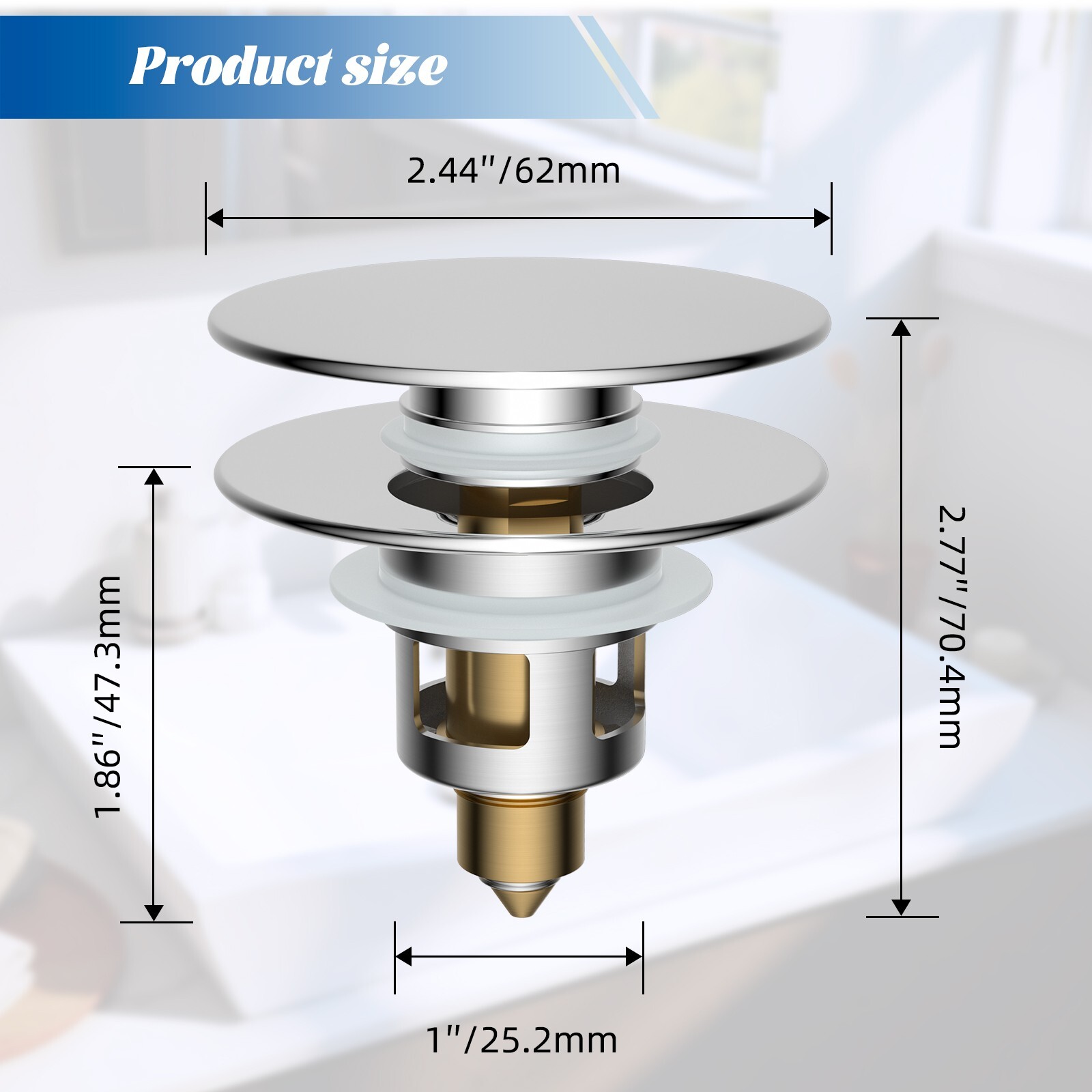 2-in-1 Bathroom Sink Stopper Universal Pop-Up Drain Strainer