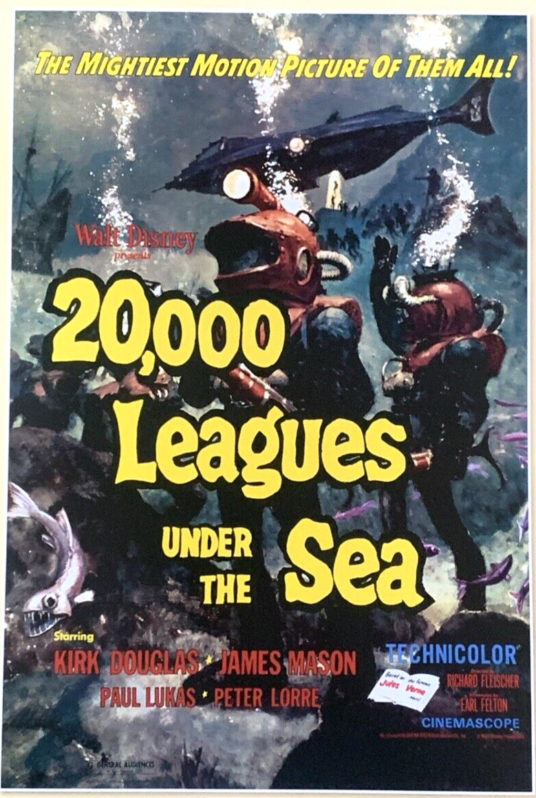 20,000 Leagues Under The Sea 1954 Movie Poster Walt Disney Presents #0021