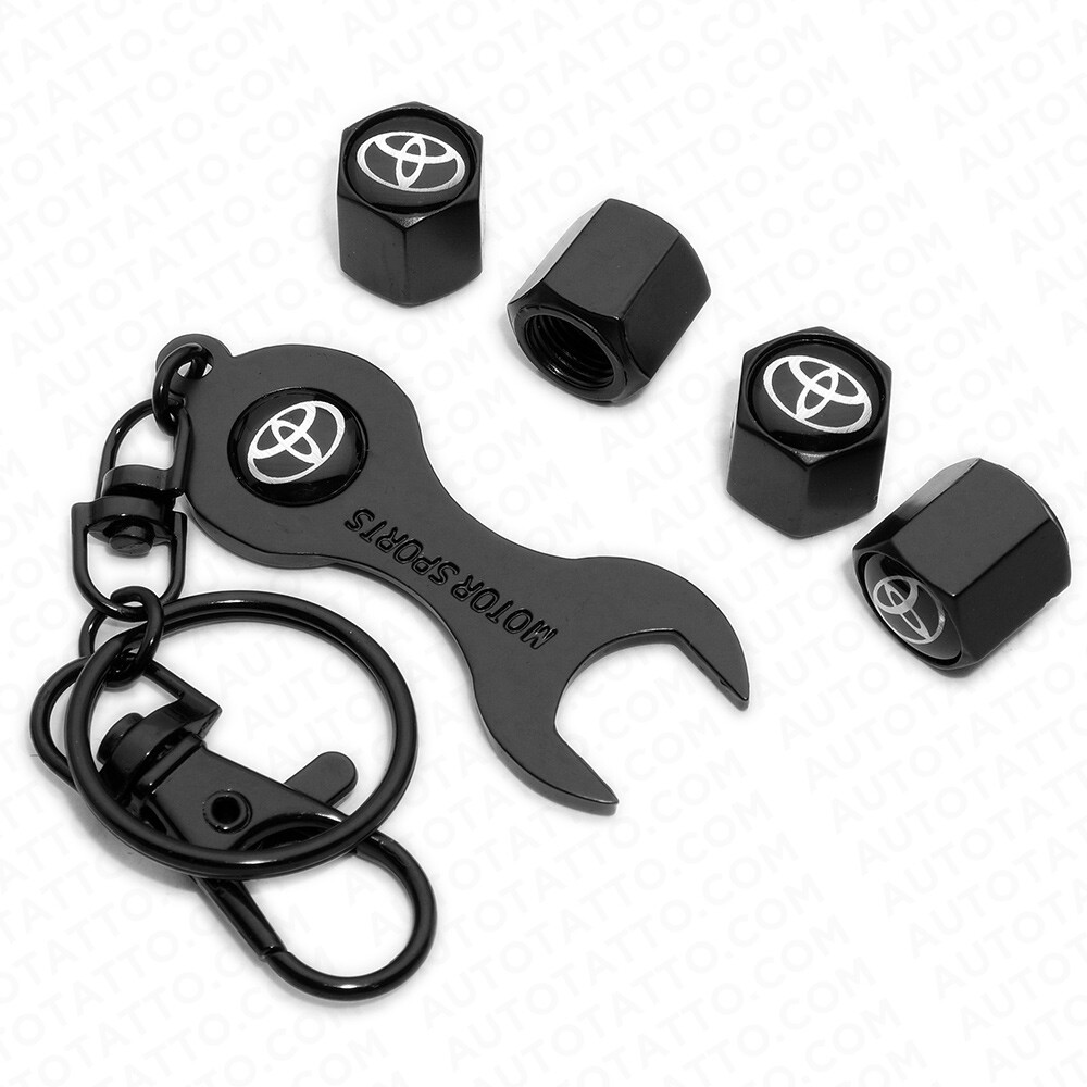 4x Toyota Hex Car Tire Wheel Air Stem Dust Valve Cap Cover + Wrench Keychain