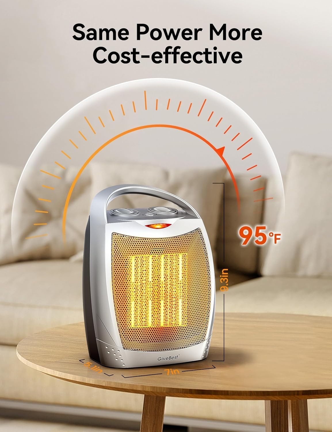 Portable Electric Space Heater with Thermostat, 1500W/750W Safe and Quiet Cerami