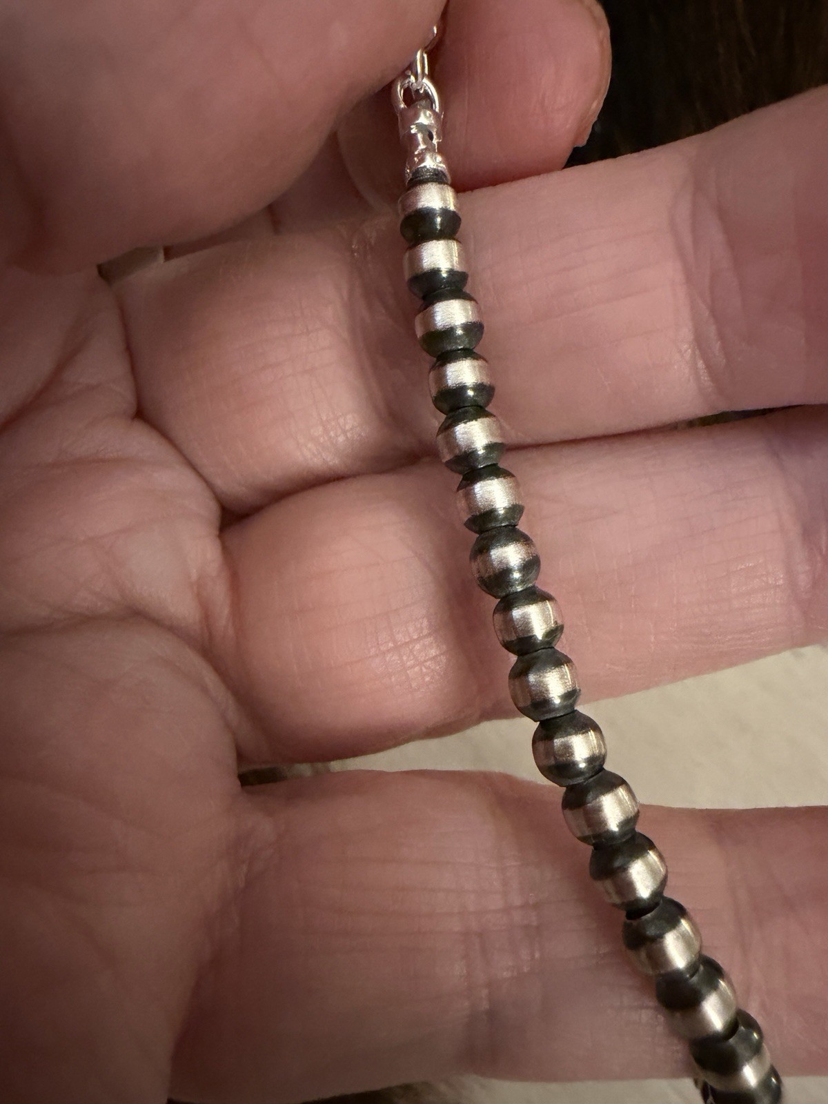 4” 4mm Navajo Desert Pearl / Beads Necklace EXTENDER Sterling Silver