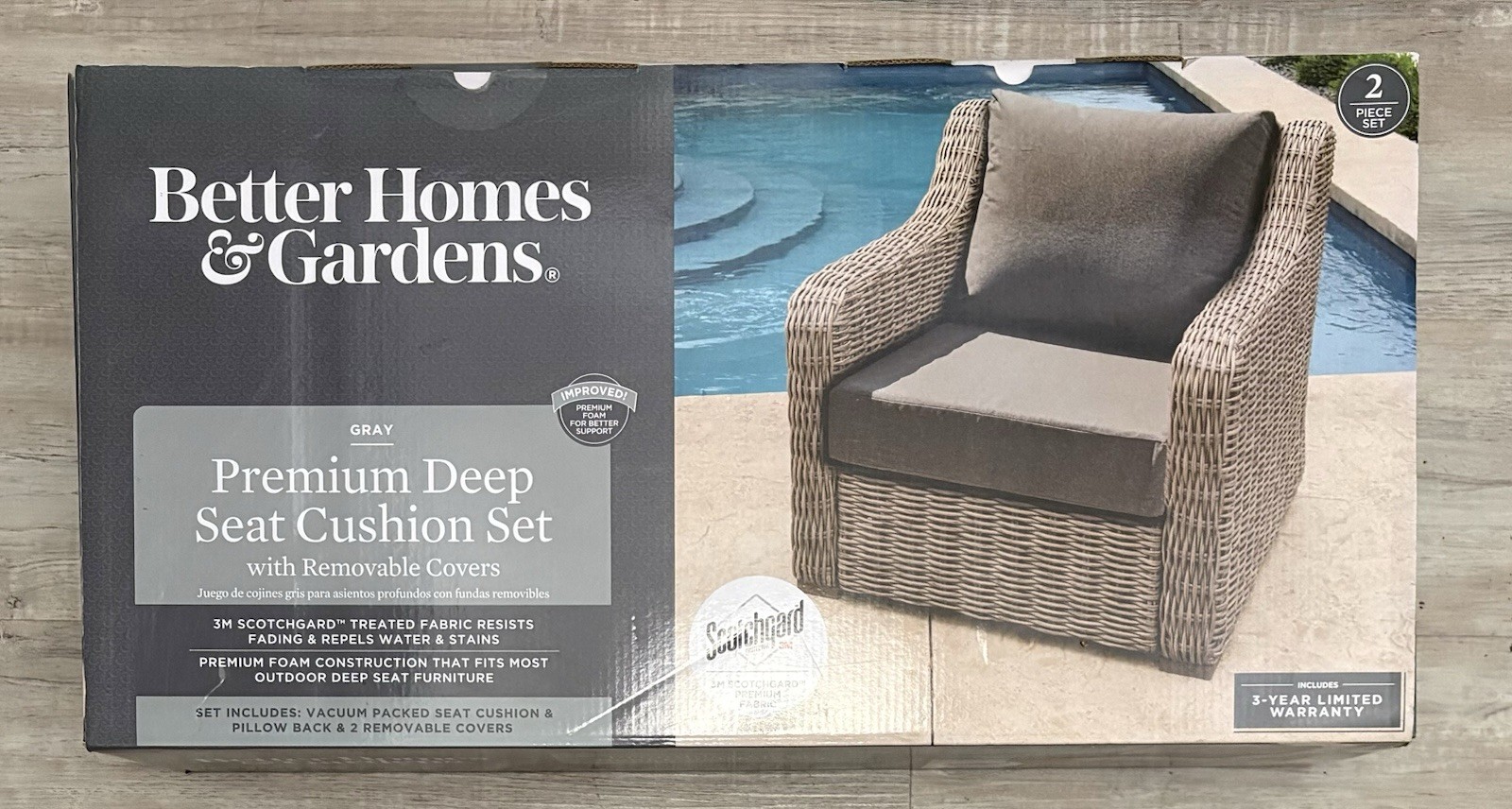 BETTER HOMES & GARDEN OUTDOOR DEEP CUSHION PREMIUM SET -GRAY- NEW