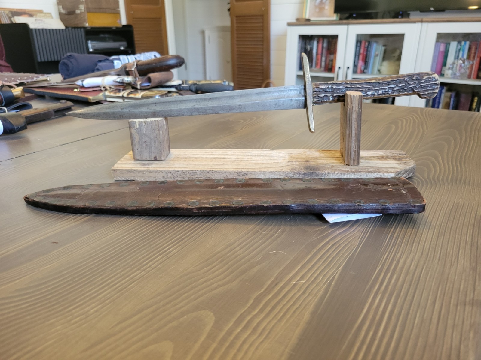 ANTIQUE! Mid-1800s Stag Handle Fighting Knife w/Sheath! Russian or Greek?