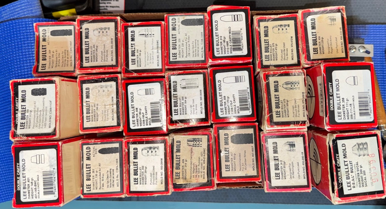 Lot of used LEE bullet molds, single and double cavity with Handles