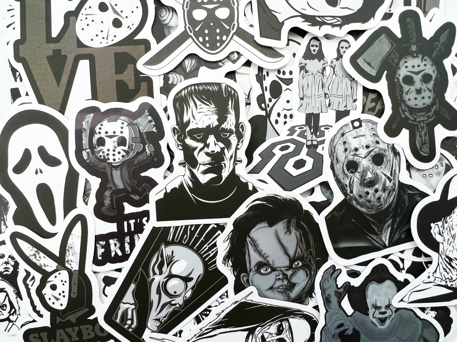 100 Horror Movie Black and White Gothic Laptop Stickers Dark Tattoo Goth Decals