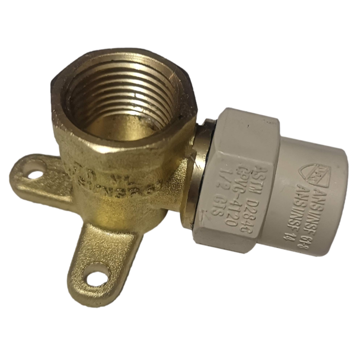 10 Pieces 1/2" Female NPT x 1/2" CPVC Drop Ear Elbow, Lead Free Brass