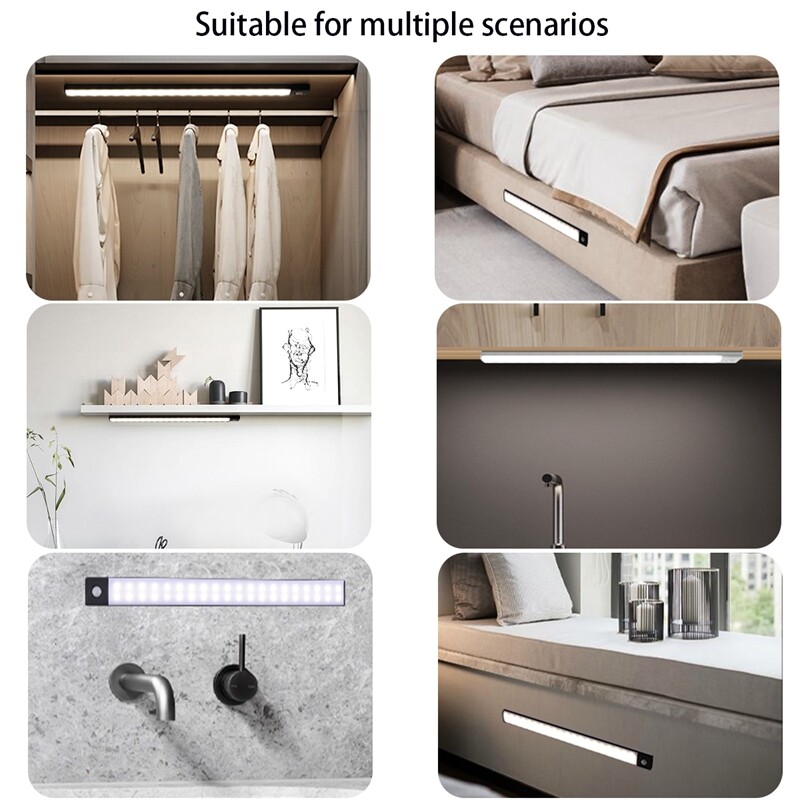 LED Motion Sensor Under Cabinet Closet Light USB Rechargeable Kitchen Lamp Strip