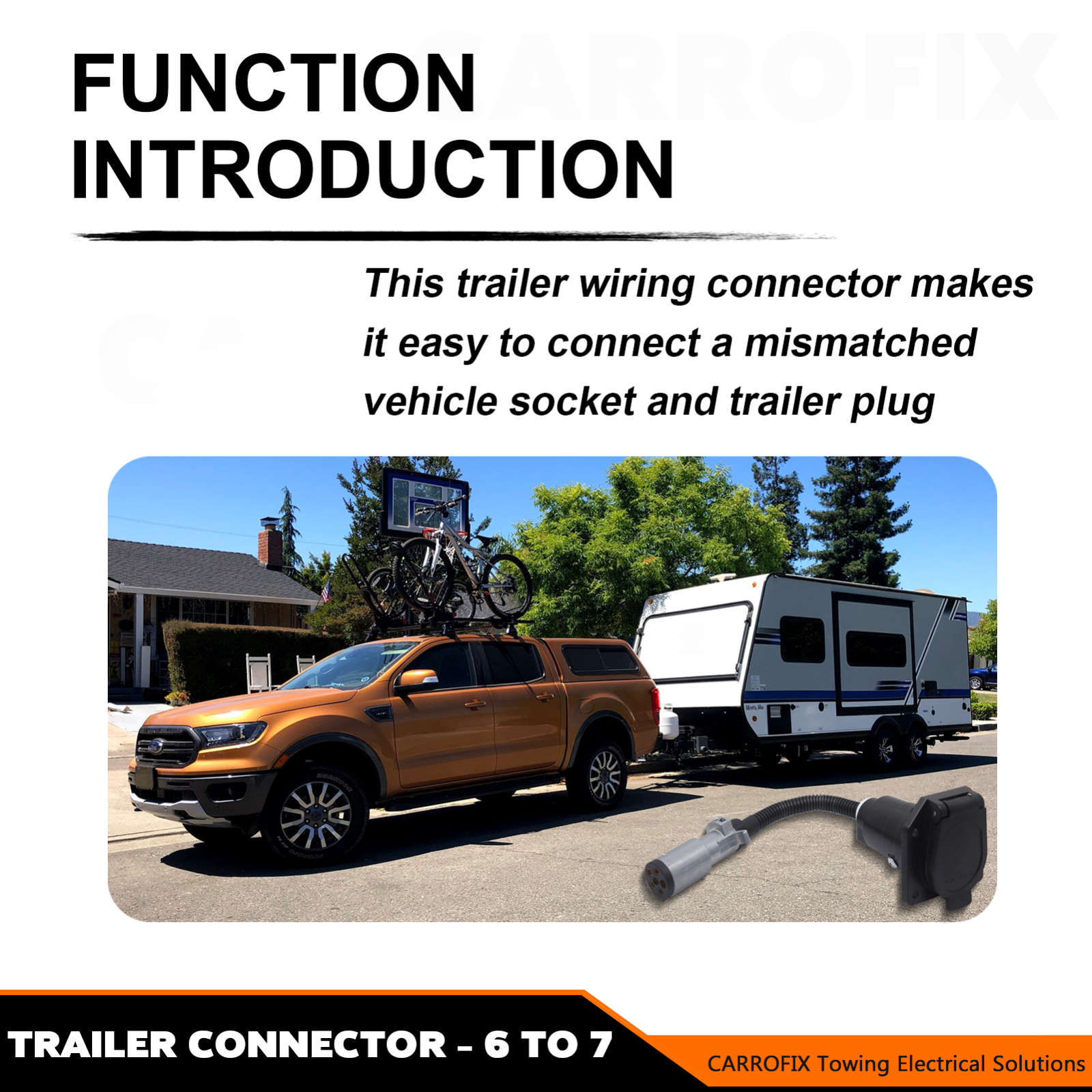 Universal Vehicle 6-Way Round to 7-Way RV Blade Trailer Wiring Adapter Connector