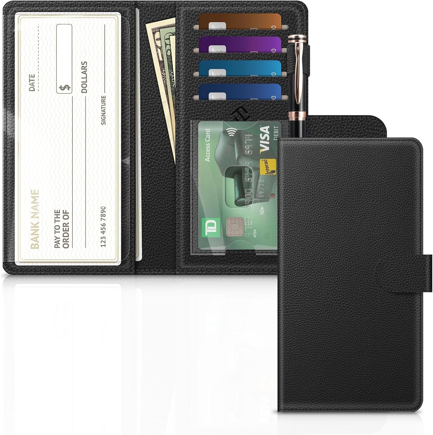 Checkbook Cover RFID Blocking Standard Register Duplicate Checks with Pen Holder