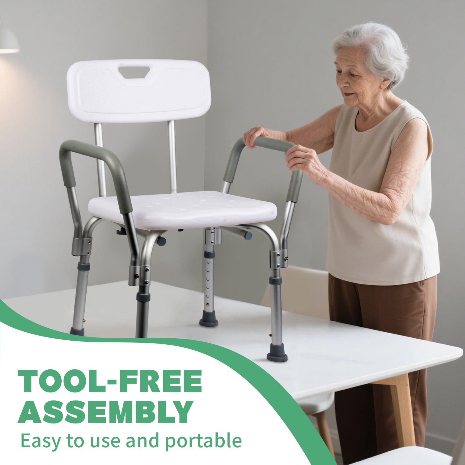 Shower Chair 350lb Bath Bench Seat with Back, Arms, Adjustable