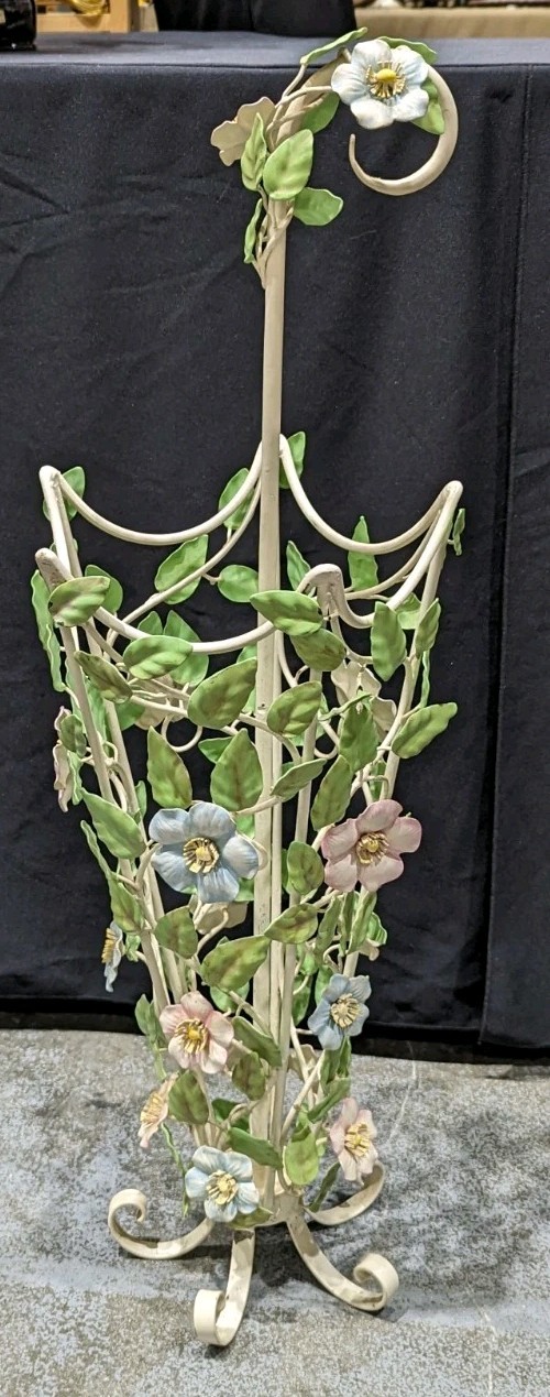 TOLE Floral Umbrella Holder Wrought Iron Stand Drip Plate