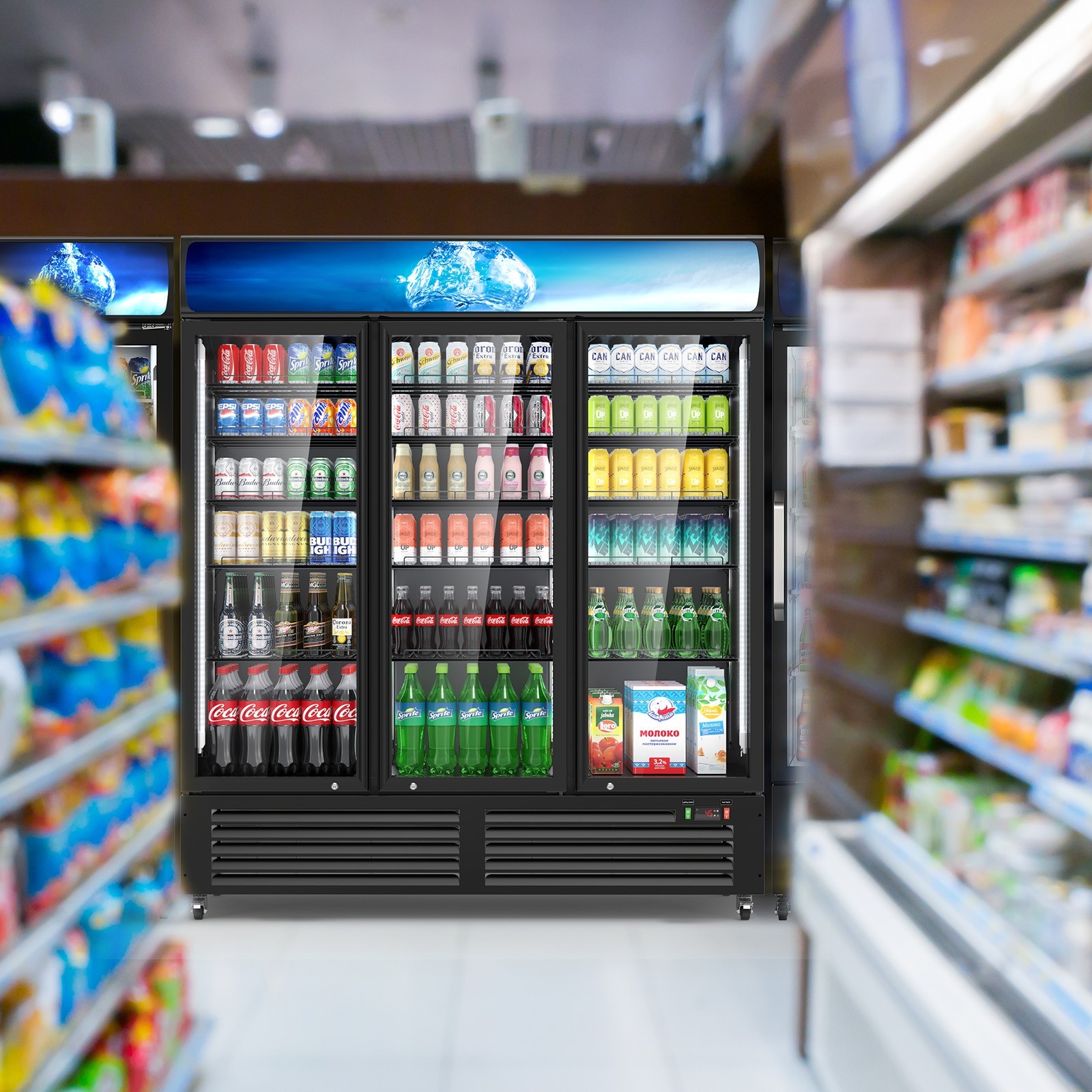 Commercial Merchandiser Refrigerator 56 CU.FT Glass Doors Beverage Refrigerators