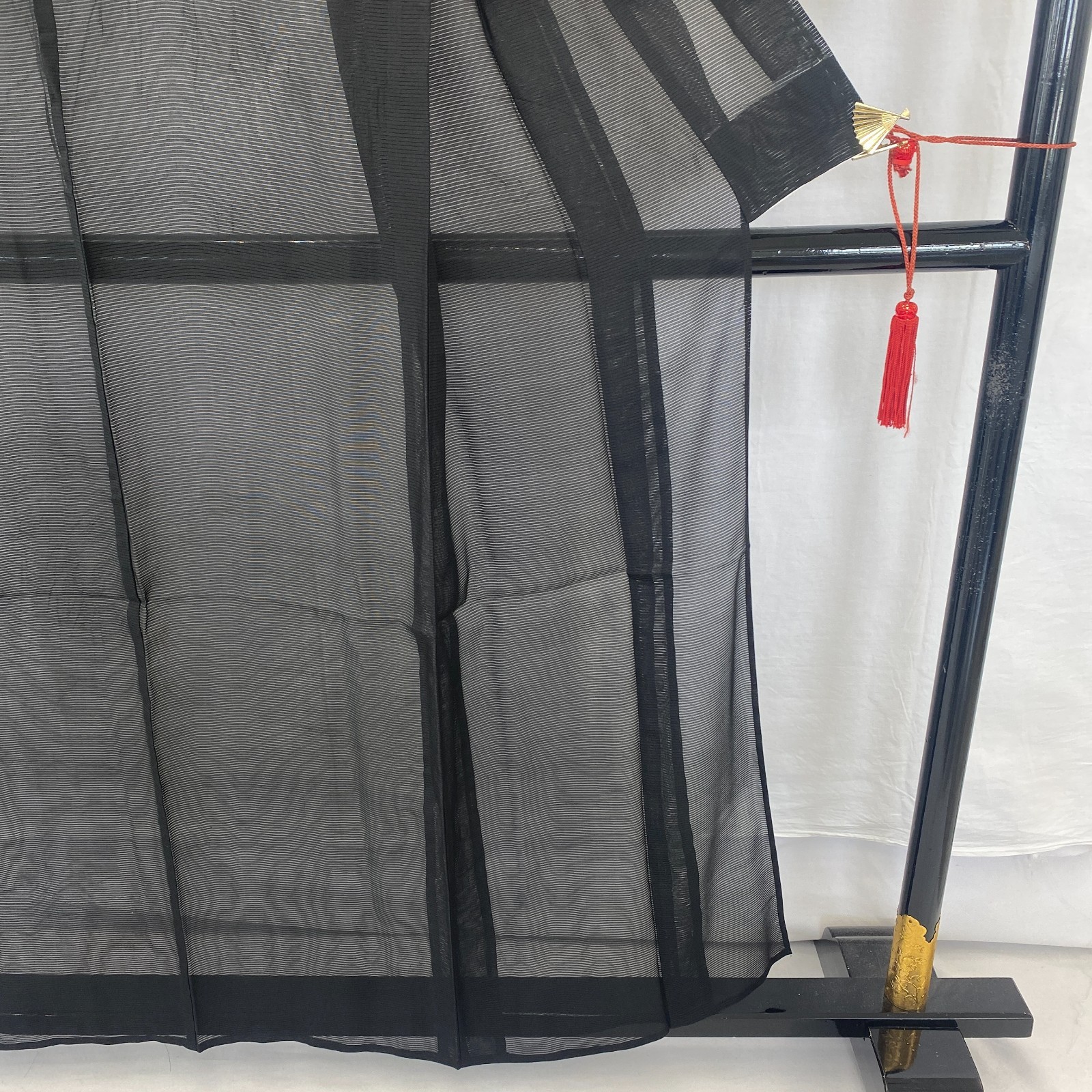 Japanese Vintage Kimono Polyester Black No Lining Family crest Length 61 in