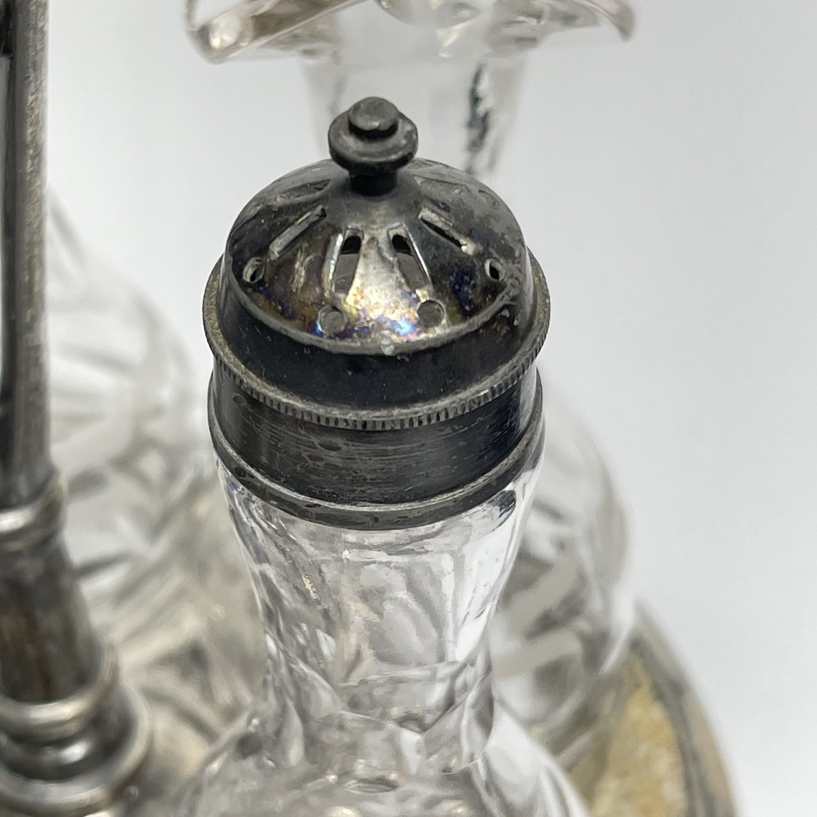 Antique 1800s Hall Elton Cruet Set Condiment Caddy Victorian Era Etched Glass