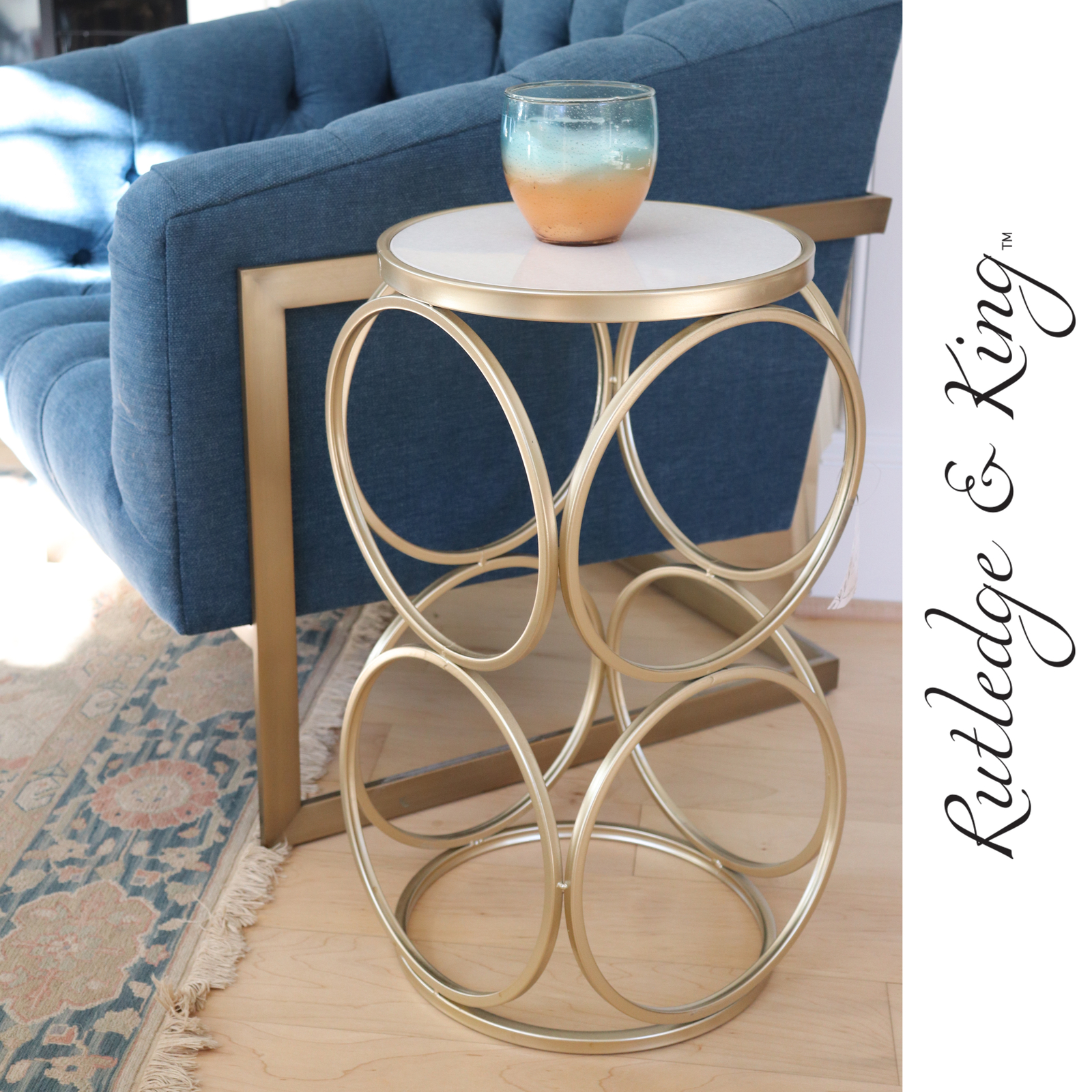 Rutledge & King Round Britton End Table - Metal End Table with Marble Top