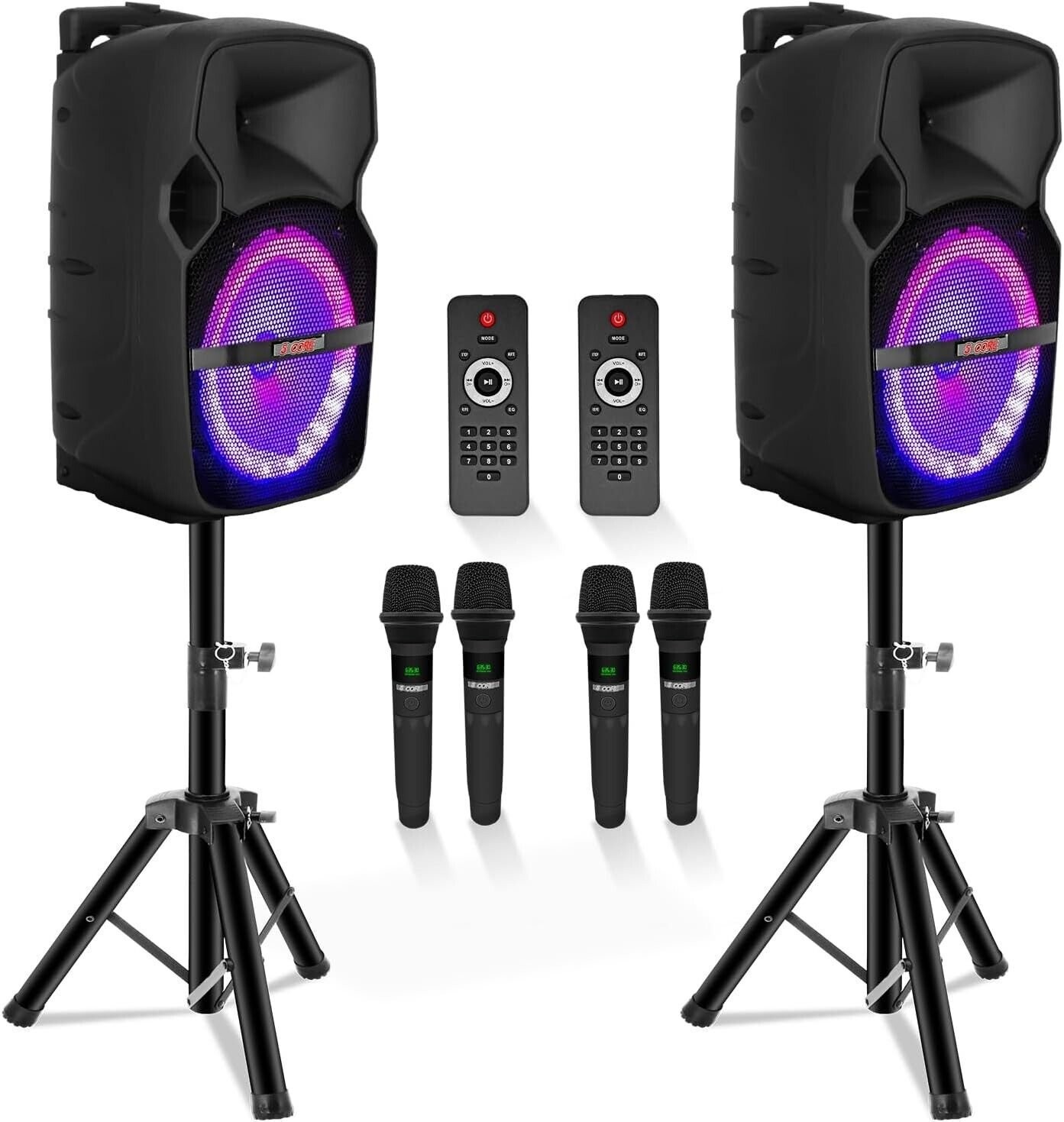 5Core Party Speaker 2pc Bluetooth 400W Rechargeable Outdoor PA DJ System w 4 Mic