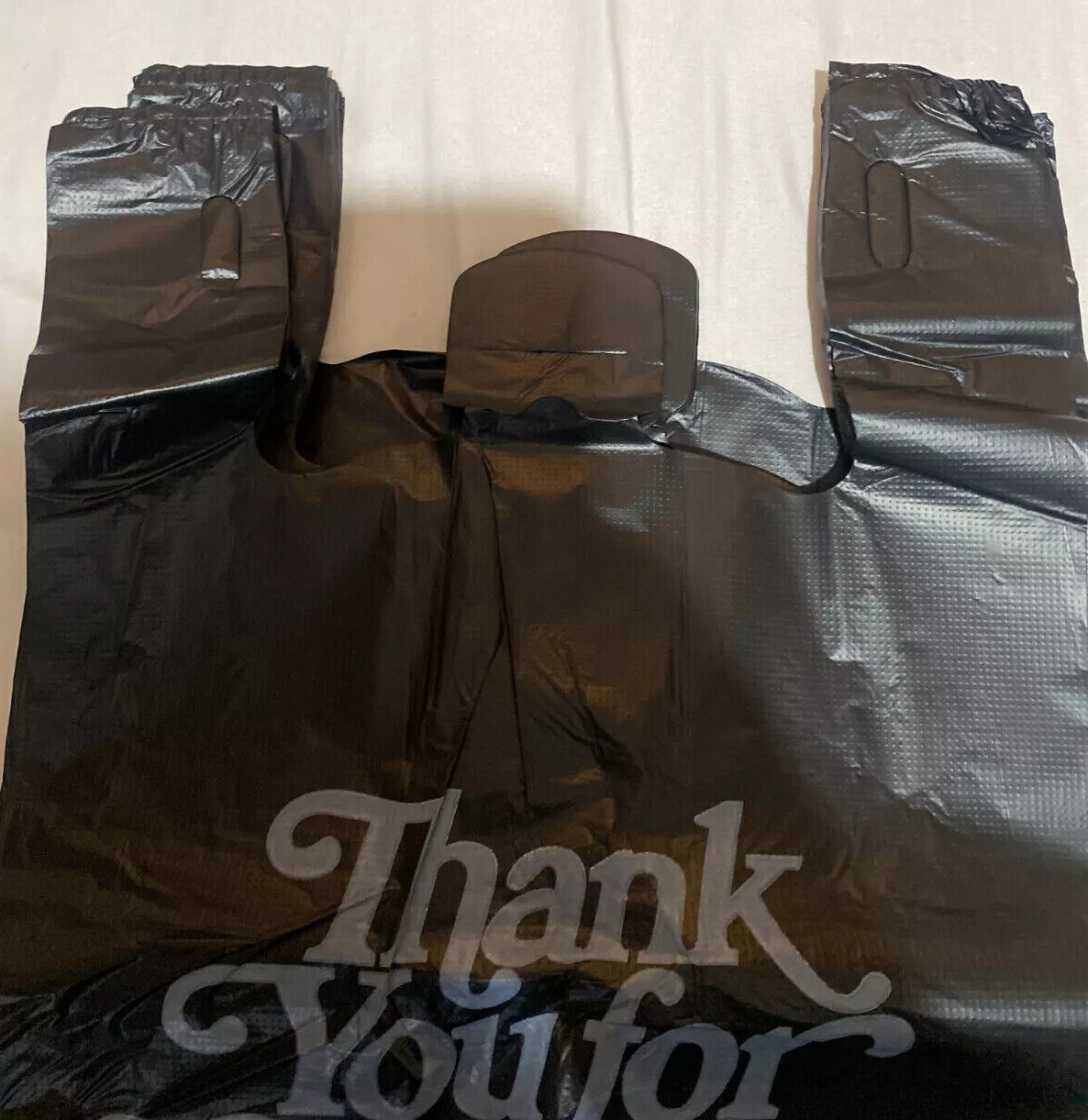 Large Size Black "Thank You" Script Heavy-Duty Plastic T-Shirt Bag 13"x23"x10"