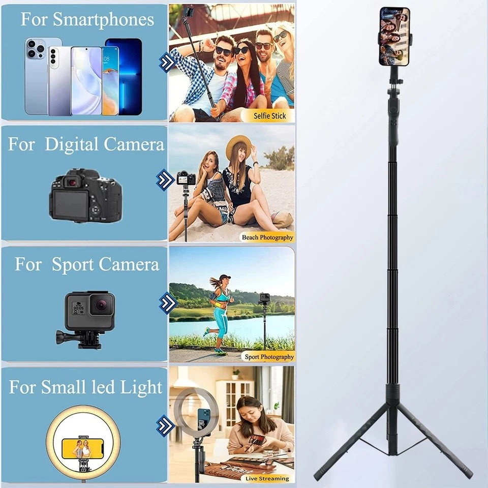 68" Professional Remote Selfie Stick With Cell Phone Holder Camera Tripod Stand