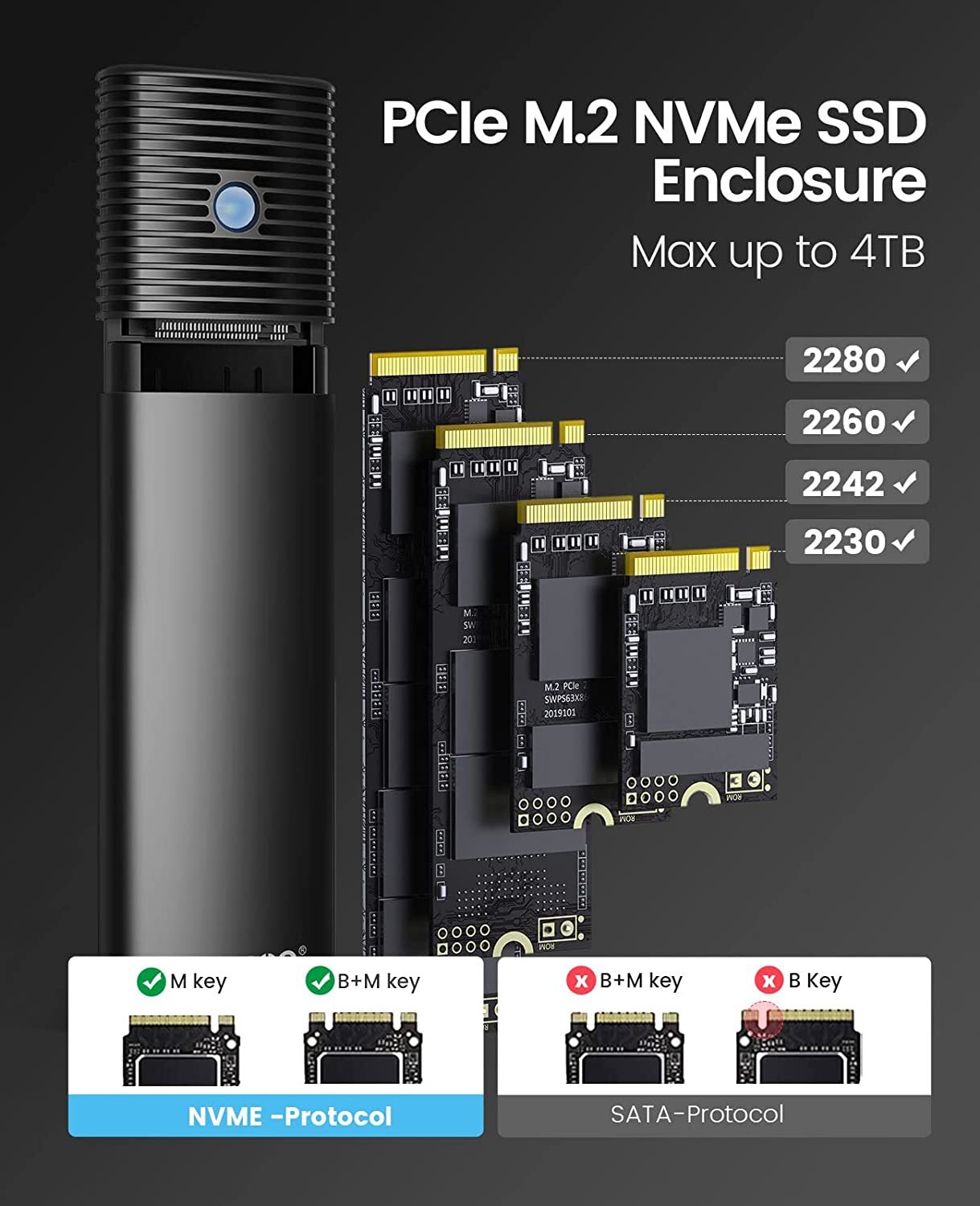 ORICO M.2 NVME SSD Enclosure USB C Adapter 10Gbps SSD Case 4TB Thunderbolt 3