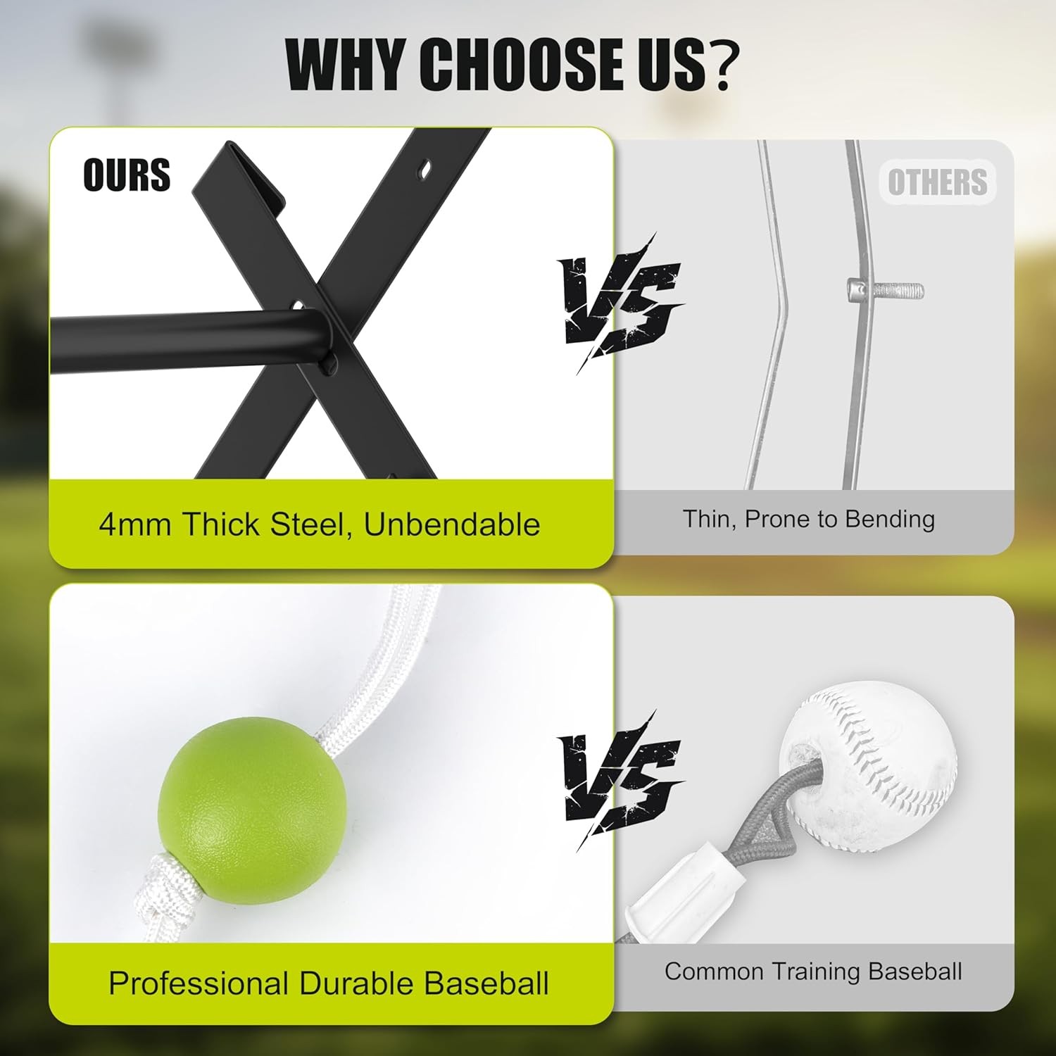 Portable Baseball/Softball Swing Trainer with Auto Reset Tethered Ball