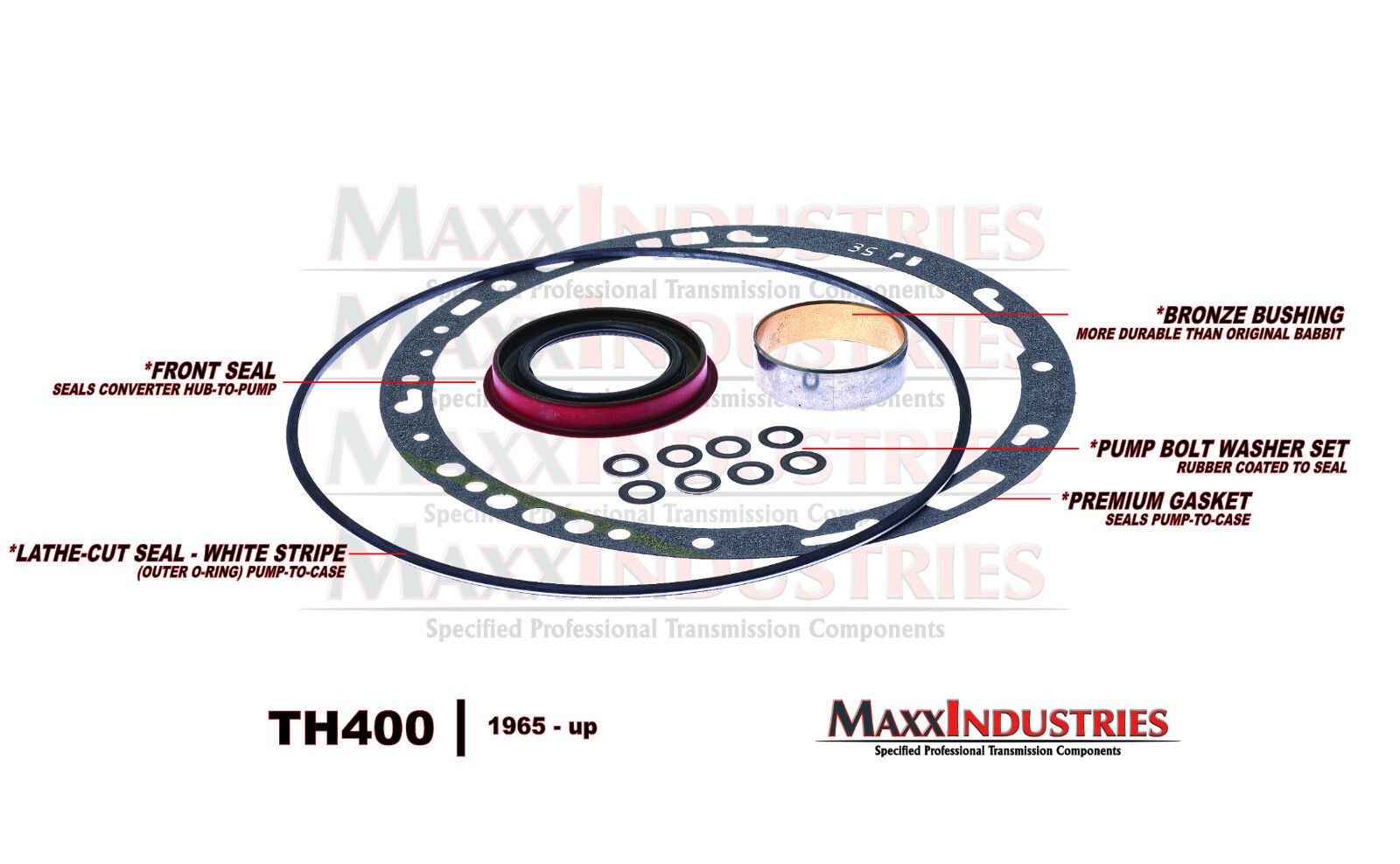 Turbo 400 TH400 425 Transmission Front Pump Seal Kit with Bushing for GM (60313)