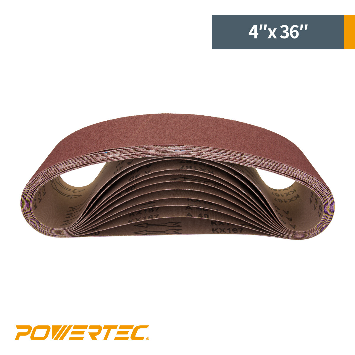 POWERTEC 60 Grit 4 x 36" Sanding Belt Aluminum Oxide Sandpaper, 10 PK (110630)