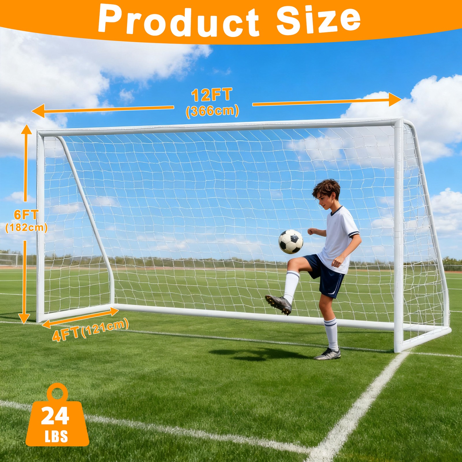 Portable Soccer Goal 12'x6' PVC Frame Soccer Net for Backyard Football Training