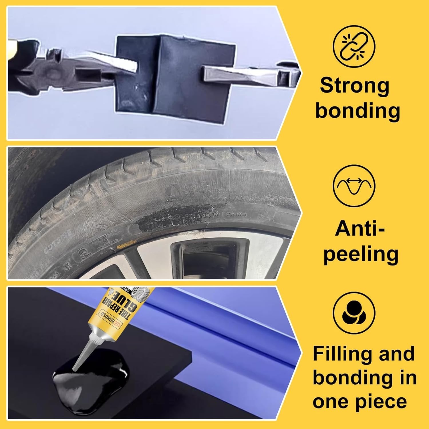 50G Tire Repair Glue, Sidewall Tire Repair Kit, Rubber Cement Tire Repair, Black