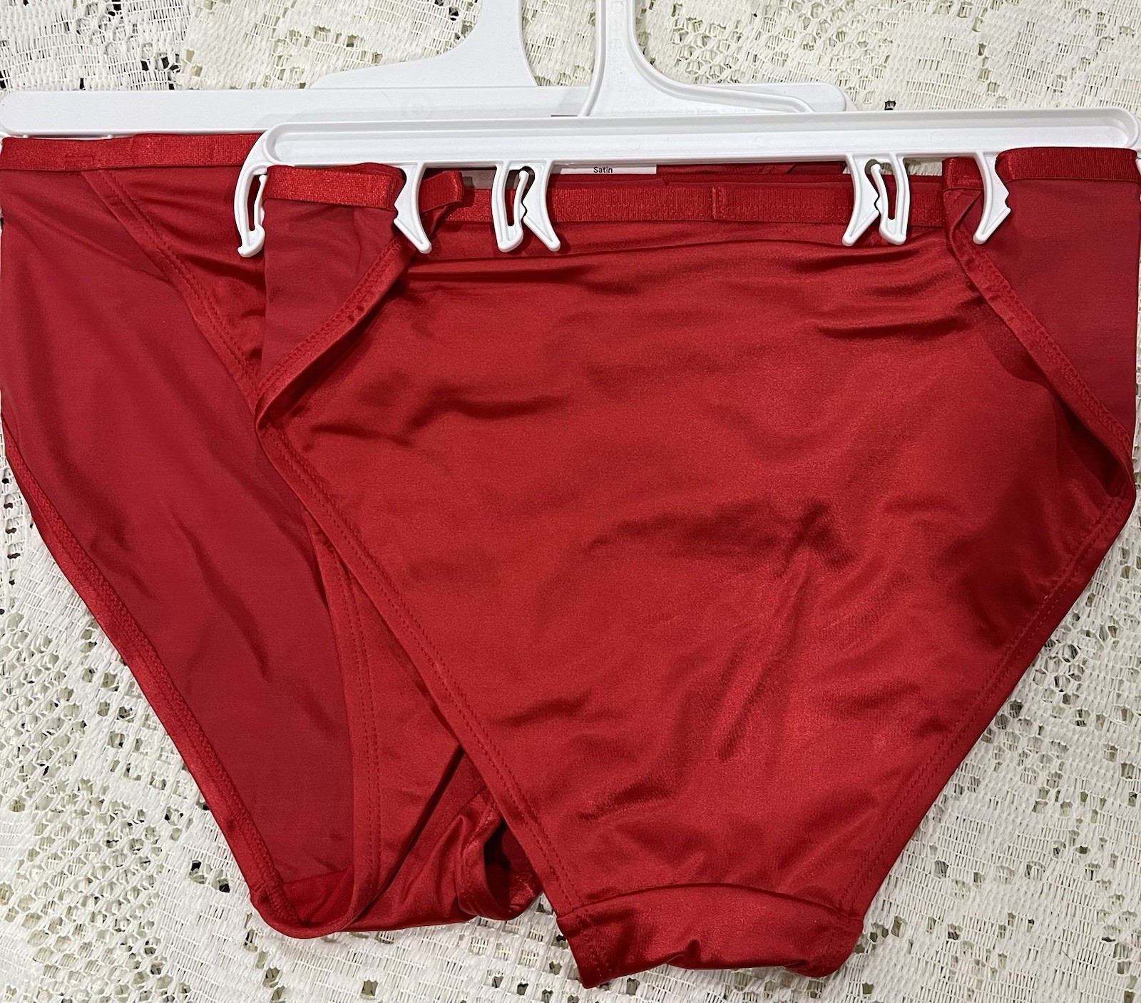 Auden Red Satin Cheeky Panties- 2 Pair, Size Large (12-14) String Bikini-New