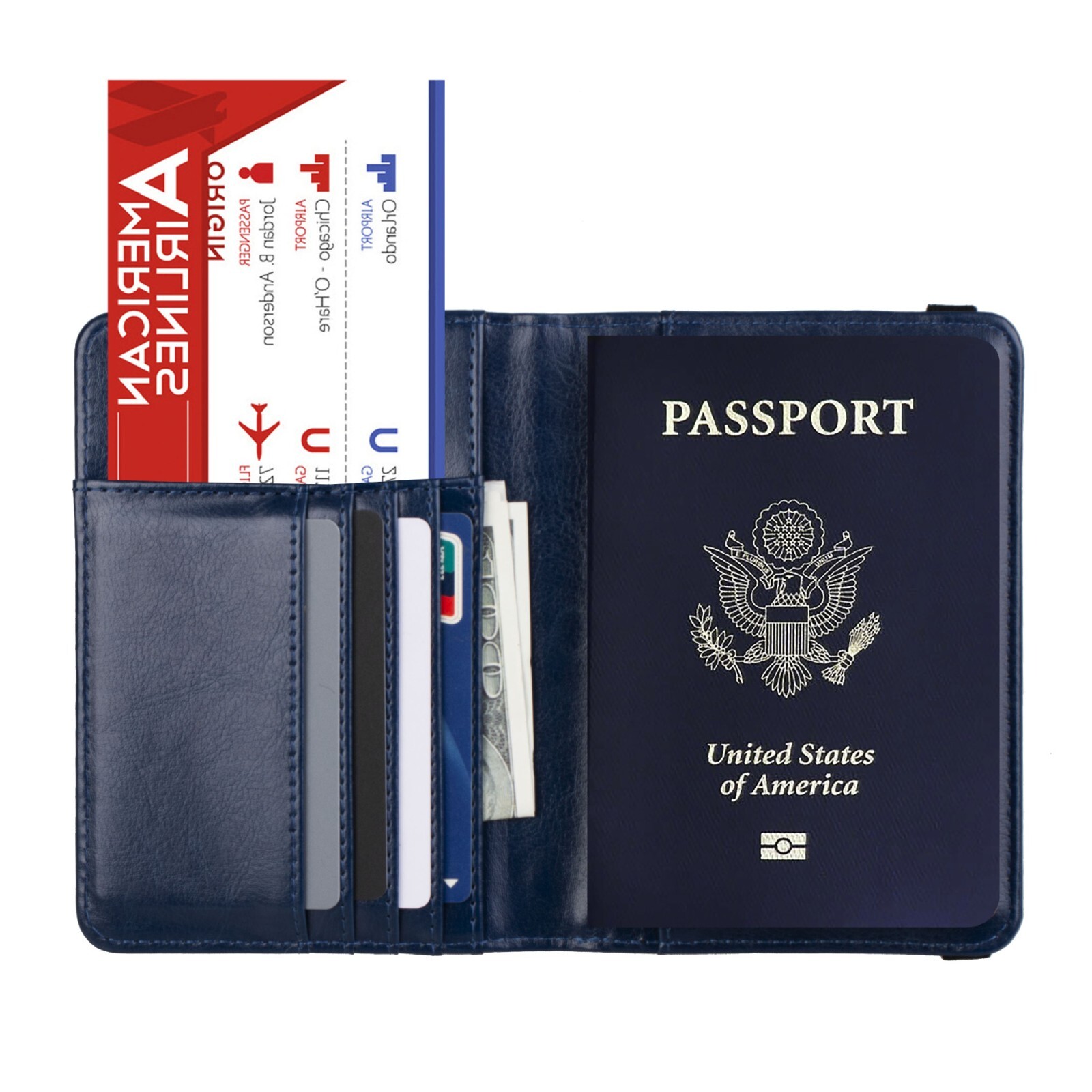 Slim Leather Passport Wallet Cover– Multi-Card + Boarding‑Pass Holder, RFID‑Safe