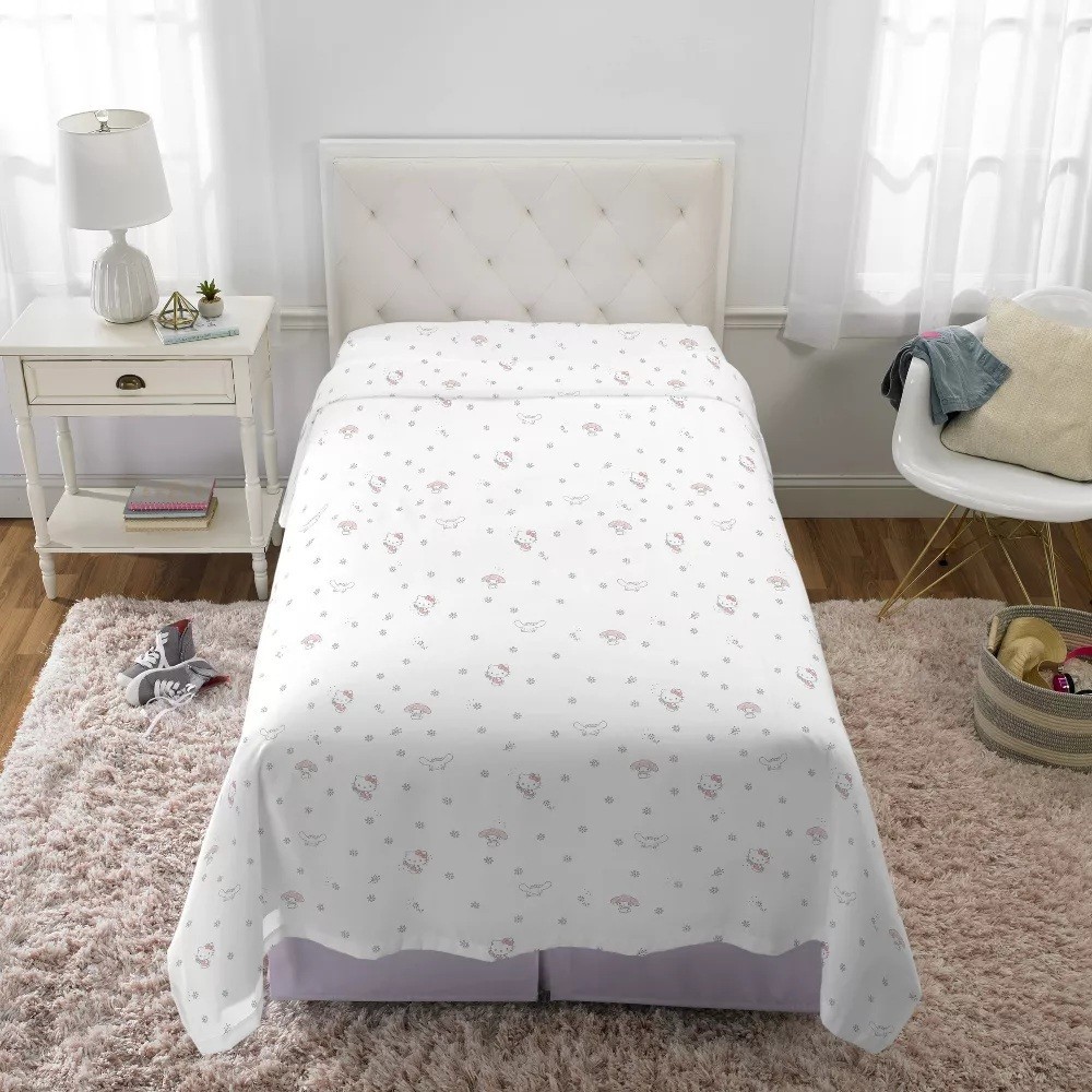 Hello Kitty Character & Logo Print Microfiber Twin Size Flat Sheet ONLY