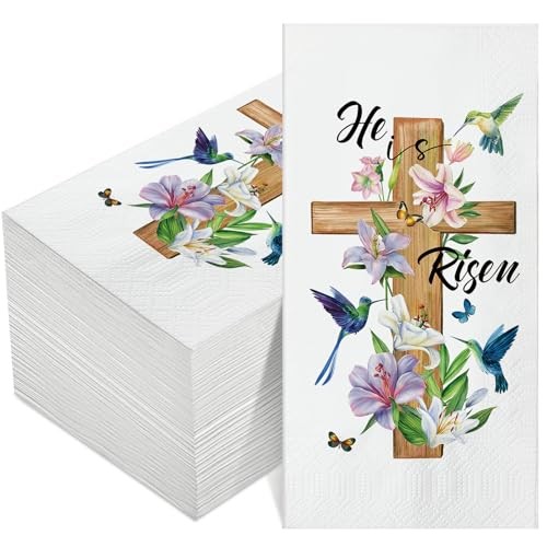 100 Pcs He Is Risen Napkins Bulk Spring Easter Dinner Napkins Jesus Cross