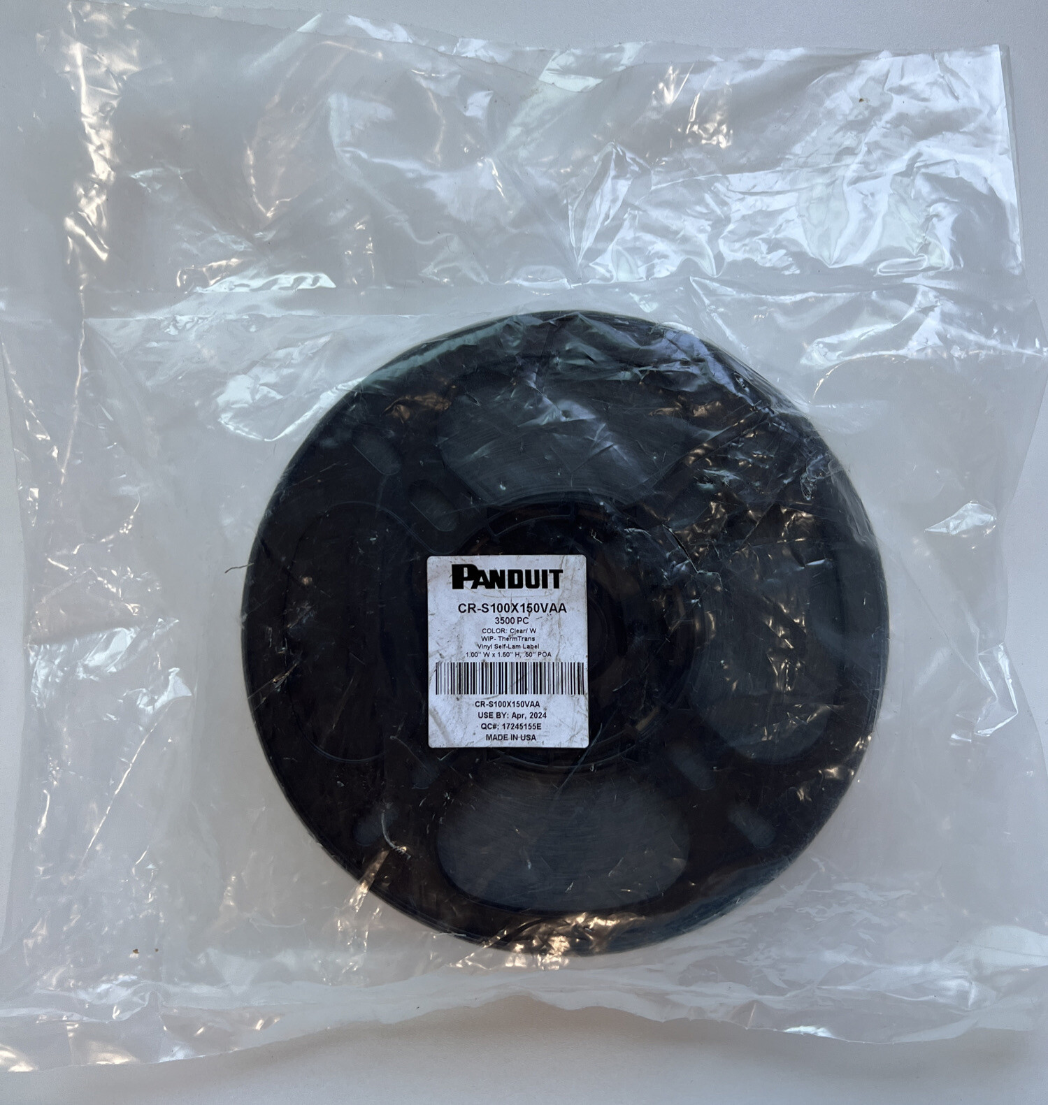 Panduit WrapIDTM S100X150VAA Self-Laminating Labels 3,500 Roll Clear For PLA-100