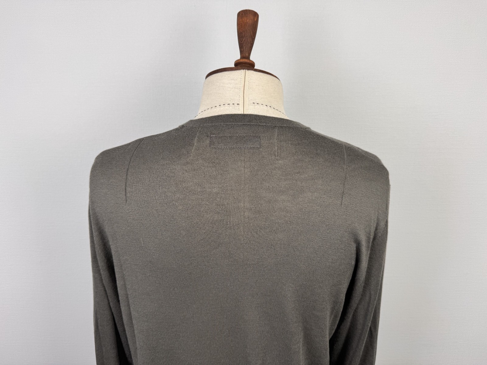 ALLSAINTS Green Long Sleeve Small Embroidered Logo Light Knit Sweater Sz L