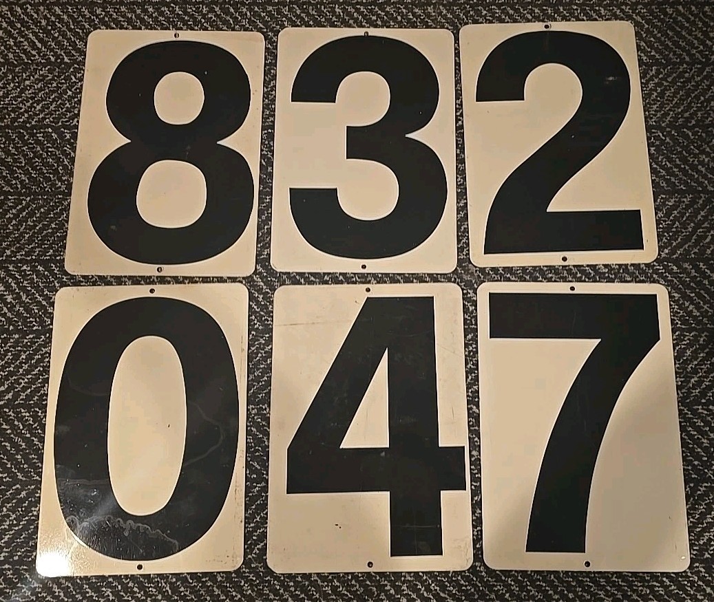 Vintage Gas Station Metal Number Signs, Lot Of 6 - 11.5” X 8”