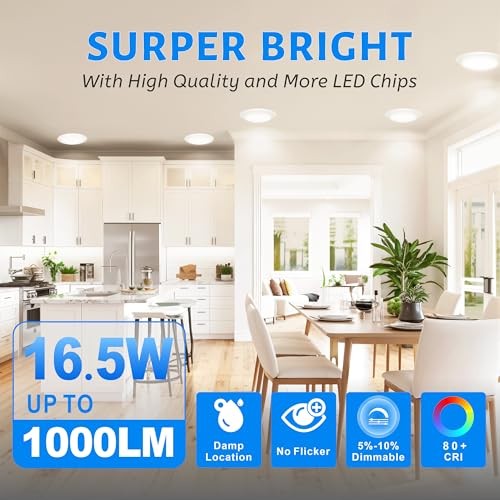 6 Inch LED Low Profile Surface Mount Disk Light - 16.5W 1000Lm - 5000K Daylight