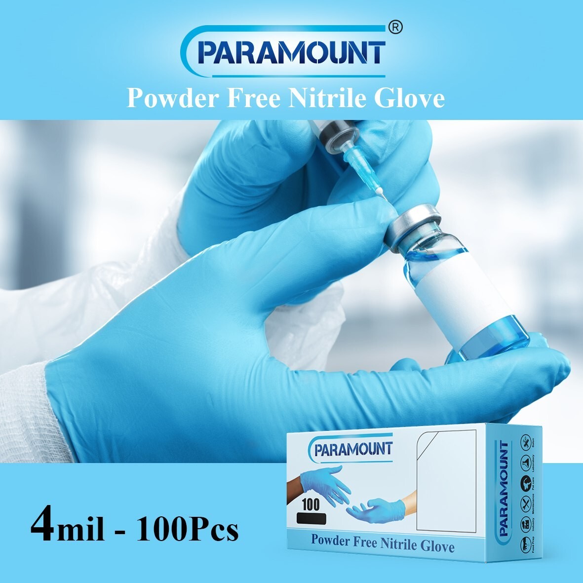 1000 PCS Blue Nitrile Disposable Exam/Medical Gloves 4 Mil, Latex & Powder Free