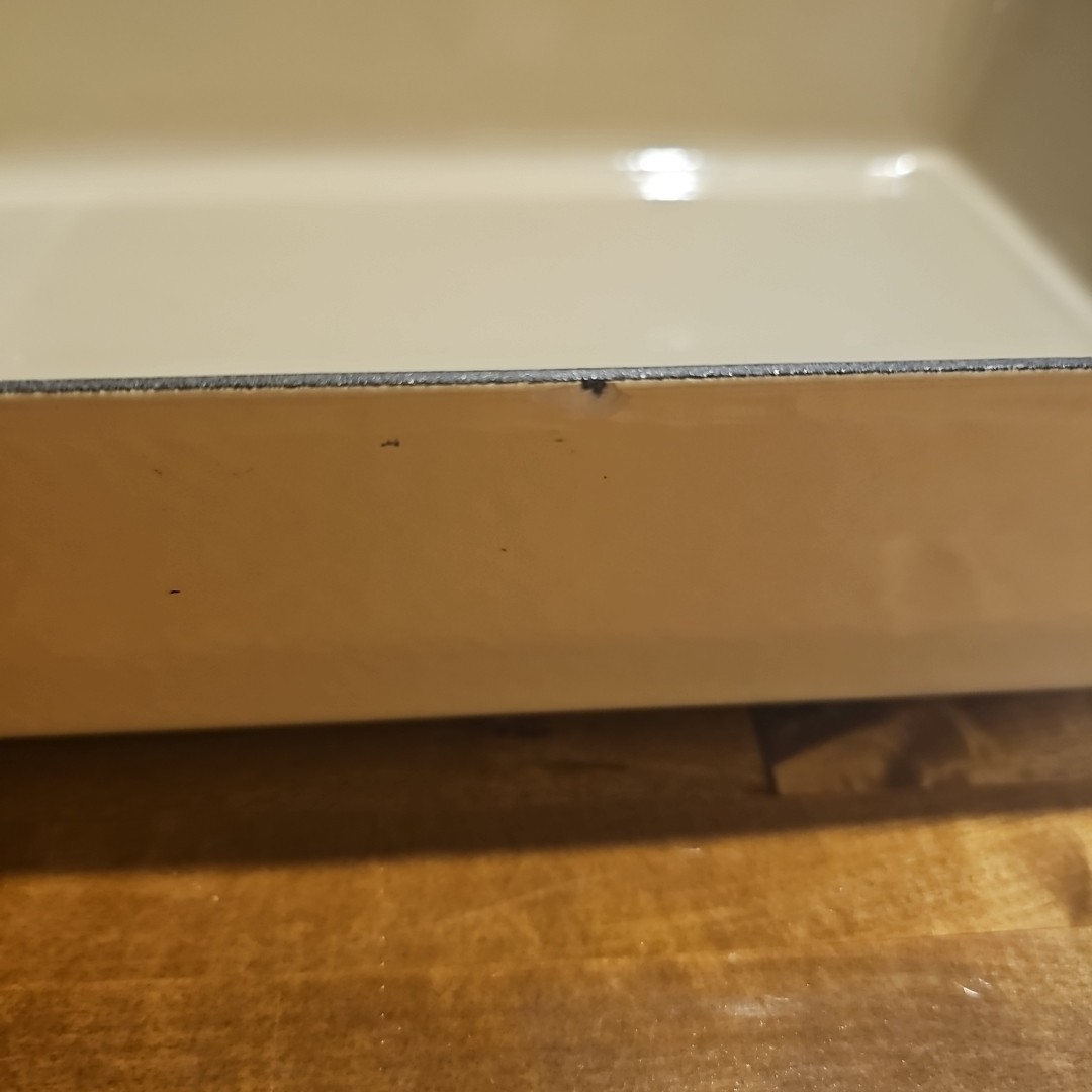 Vintage Cousances France Beige Enameled Cast Iron Roasting Pan 14" x 10"