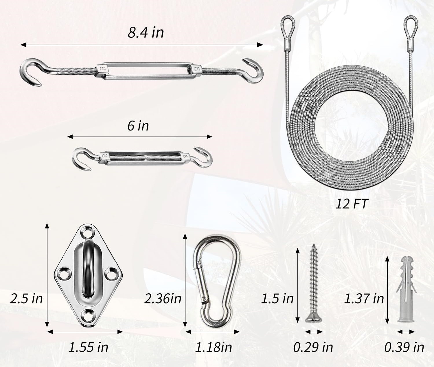 Kit de herrajes para velas de sombra con cable de acero 40 herrajes con 4 cables
