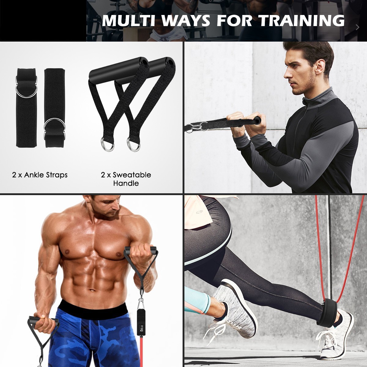 Resistance Bands Set 10–50 LB, Exercise Bands Kit for Men & Women, 11 pc Set