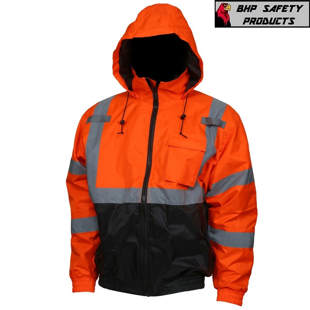 REFLECTIVE BOMBER JACKET HI-VIS ORANGE WATERPROOF MCR SAFETY CLASS 3 (SM - 5XL)