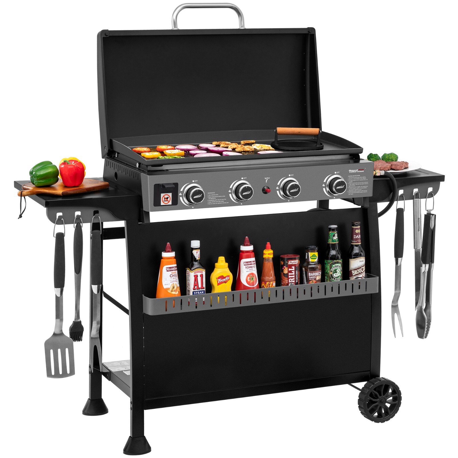 Royal Gourmet 4-Burner Tabletop Gas Griddle with Hood/Removable Standing Cart