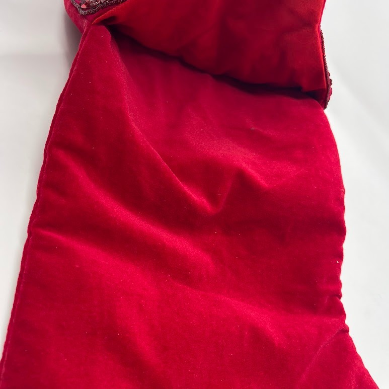 Vintage Red Christmas Stocking Embroidered Cuff Tassel Holiday Decor