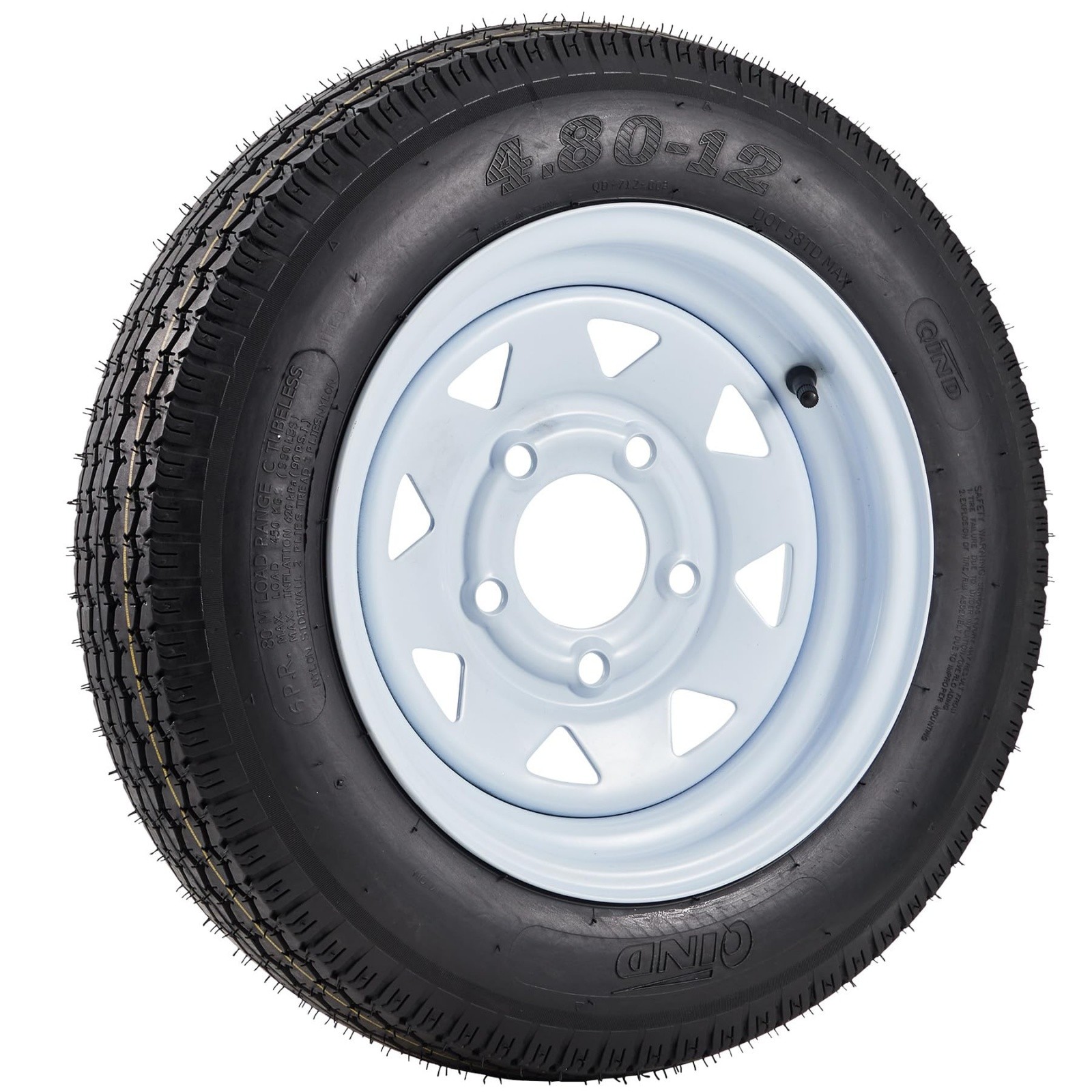 2 Pack 4.80-12 Trailer Tires with 12" Rims 5 Lug on 4.5" Center Bore 2.95" 6Ply