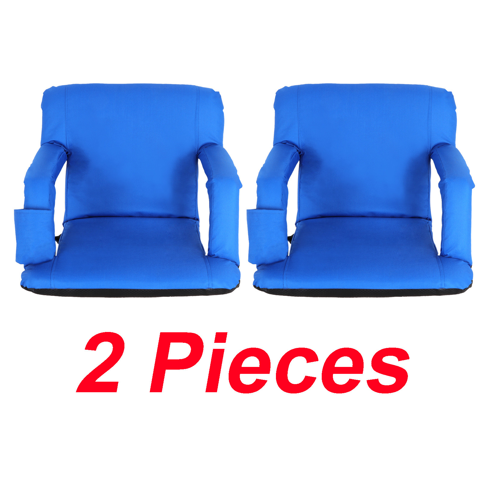 Portable 2 Pieces Stadium Seat Chairs Gym Reclining 5 Adjustable Positions Blue